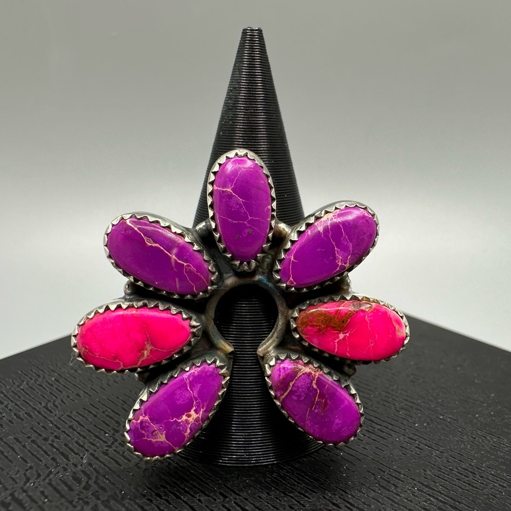 Pink & Purple Sea Sediment Jasper Sterling Silver 925 Naja Ring Handmade